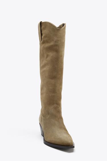 SPLIT SUEDE KNEE-HIGH BOOTS - Sand Brown by Zara - Image 5