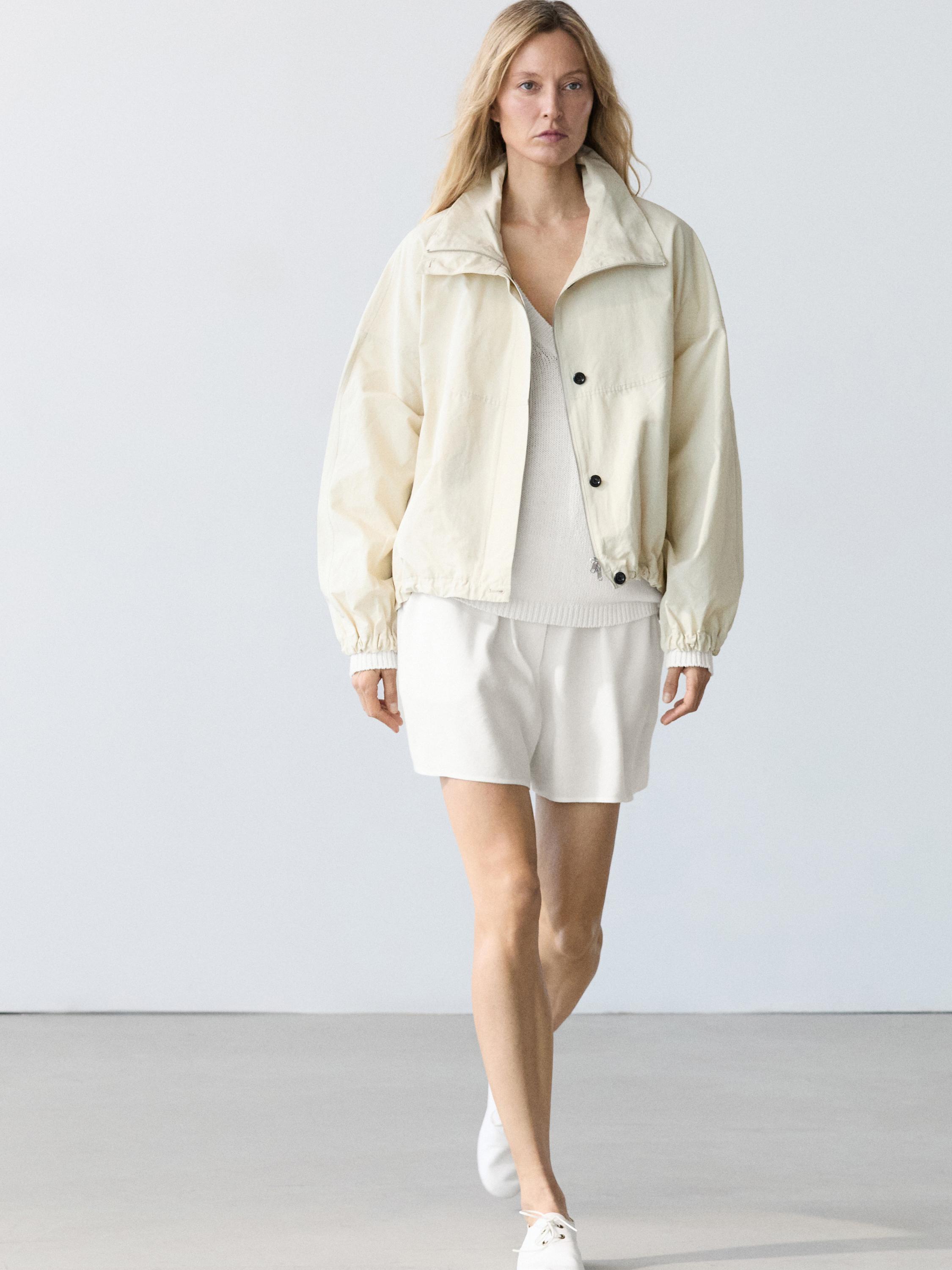 Linen blend total look short Bermuda shorts — Oyster-white