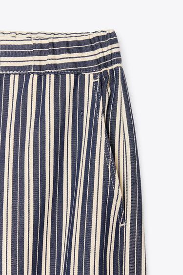 PANTALON LARGE RAYÉ - Blanc / Bleu marine de Zara - Image 7