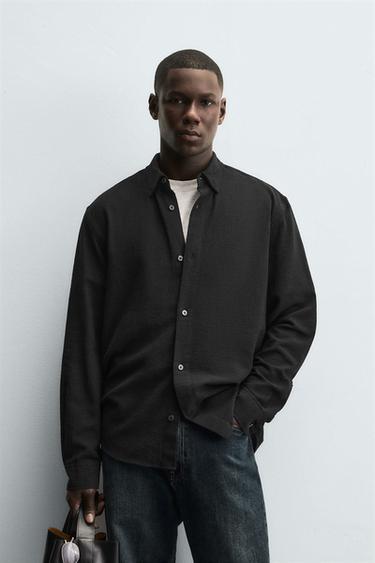 Zara 方格紋理襯衫 - 黑色