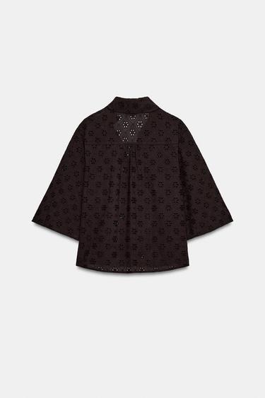 SHIRT WITH CUTWORK EMBROIDERY - Brown by Zara - Image 3