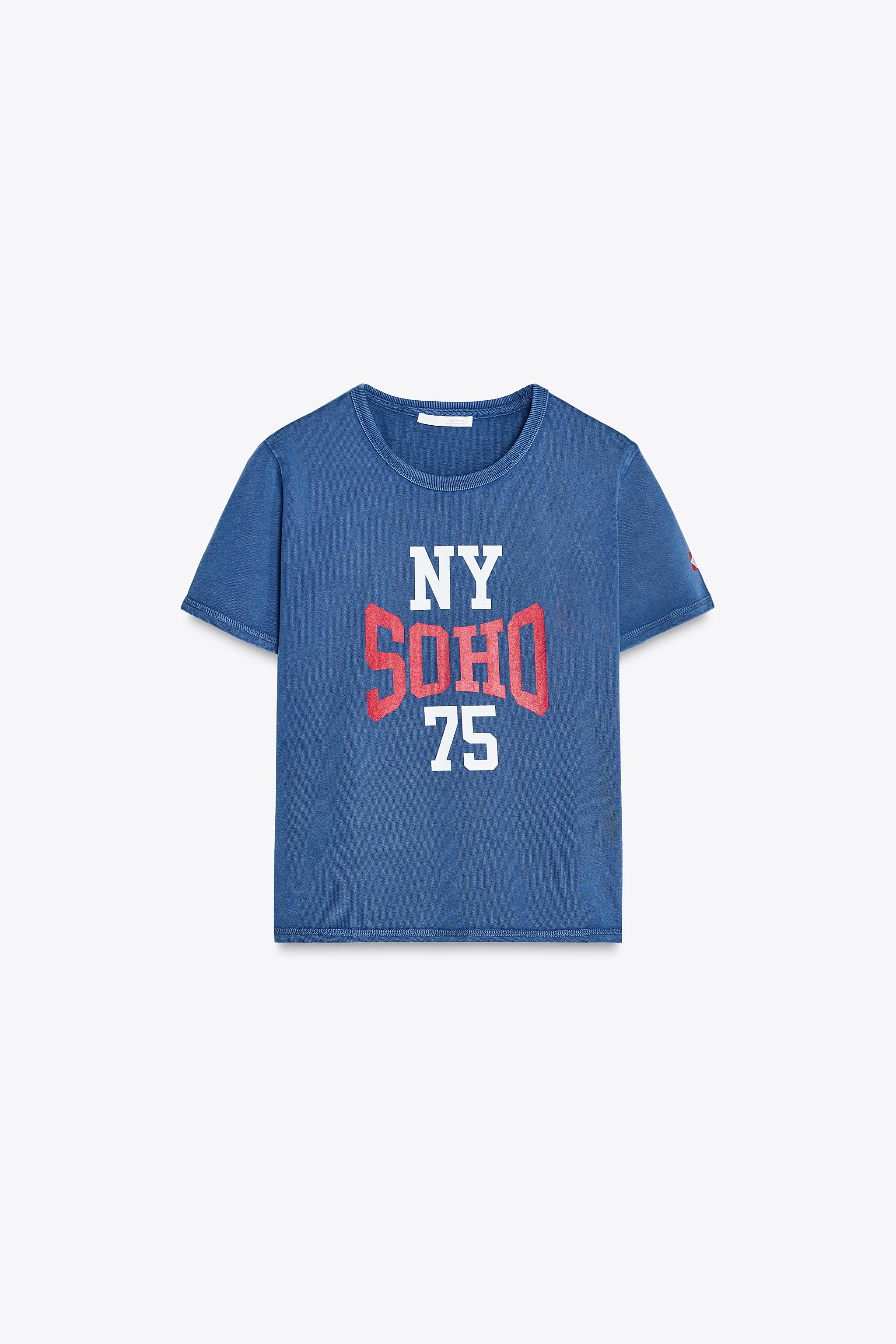 ウォッシュテイストテキストTシャツ - ブルー | ZARA Japan / 日本