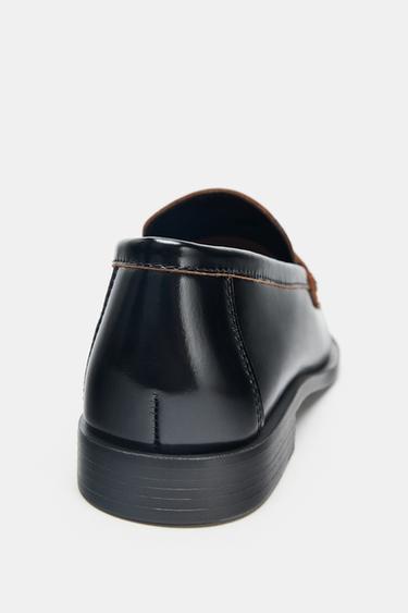 LEATHER LOAFERS WITH CONTRAST - Black by Zara - Image 4