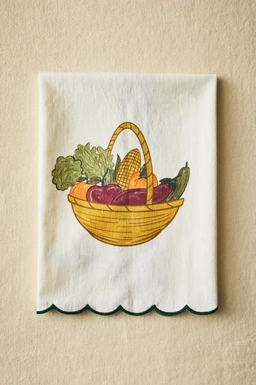 CONTRAST BLONDE LACE AND COTTON TEA TOWEL - Green by Zara - Image 6