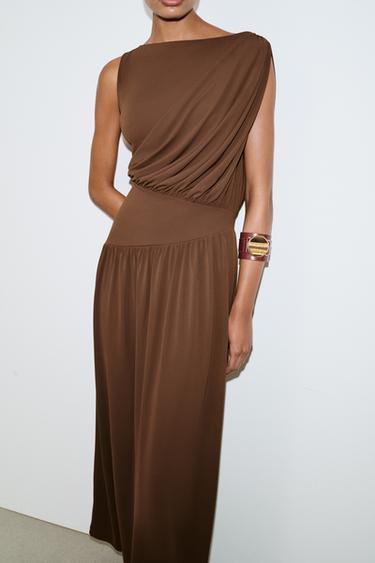 ROBE LONGUE AVEC CEINTURE LATÉRALE - Vert huile de Zara - Image 2