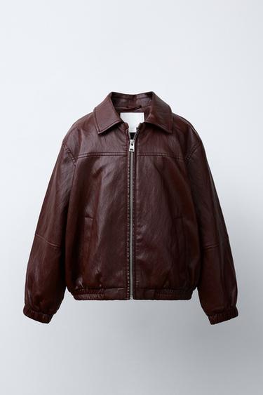 LEATHER-EFFECT BOMBER JACKET - Burgundy by Zara - Image 0