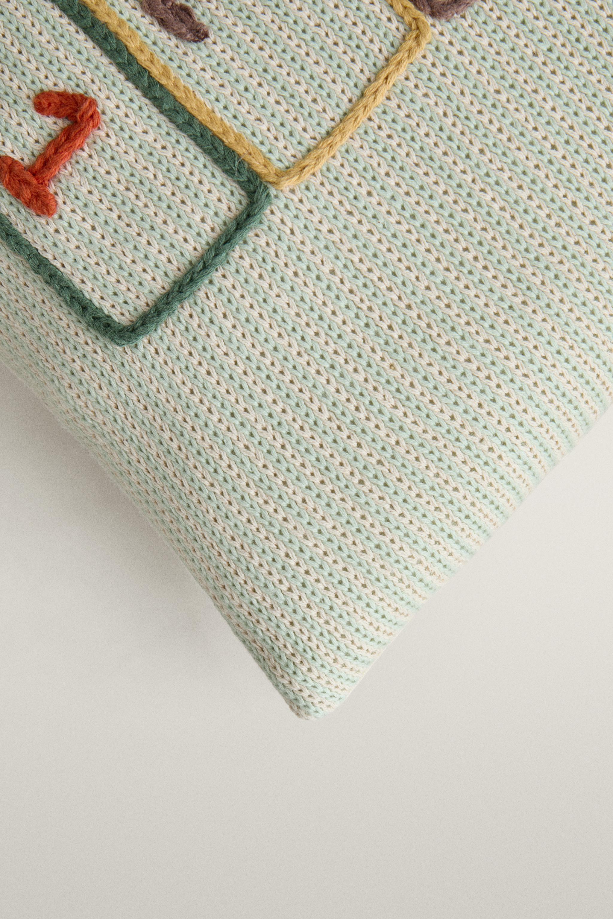 KIDS' COTTON HOPSCOTCH CUSHION — Green