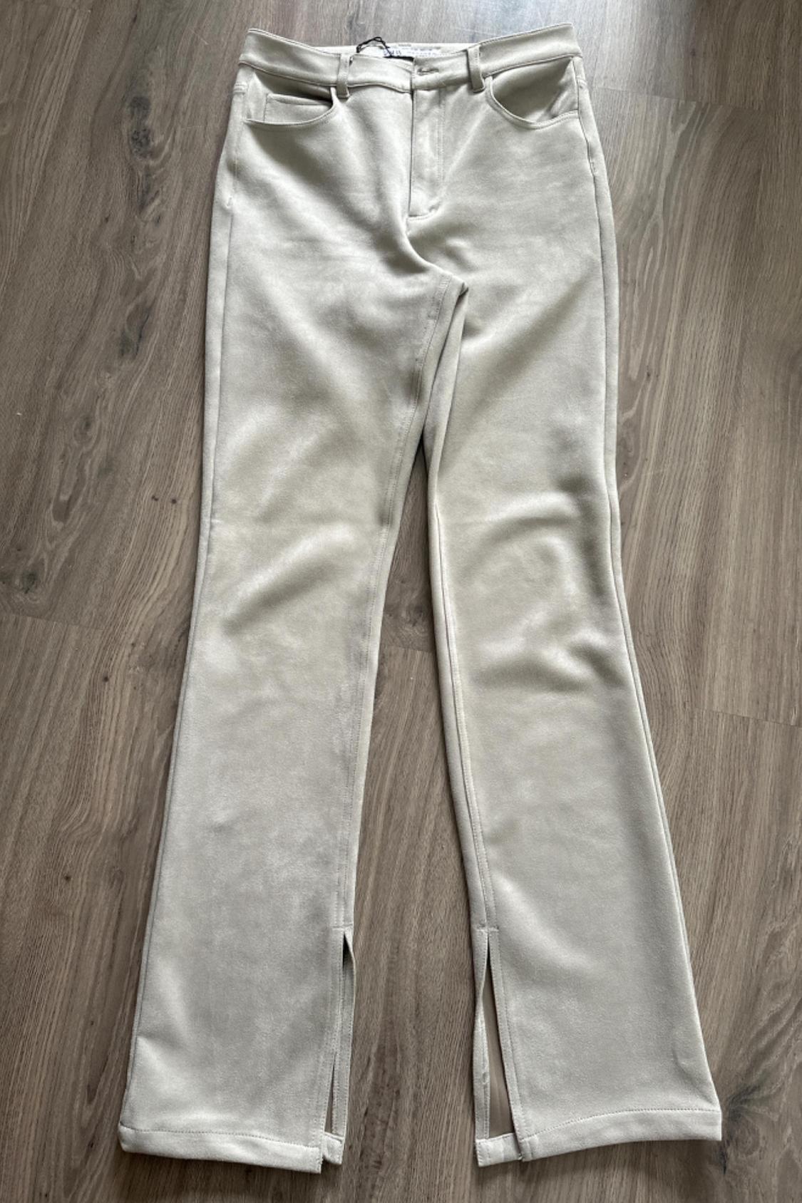 SLIM FIT FLARED FAUX SUEDE TROUSERS WITH VENTS