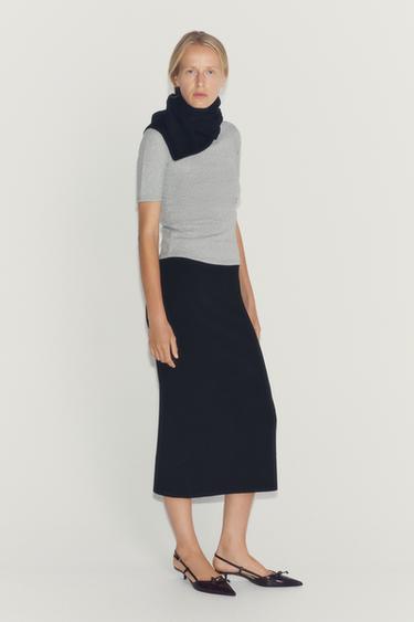 Zara BUTTONED STAND-UP COLLAR T-SHIRT - Gray marl - Image 0