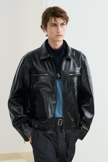 BLOUSON DE MOTARD EN CUIR - Noir / Marron de Zara - Image 3