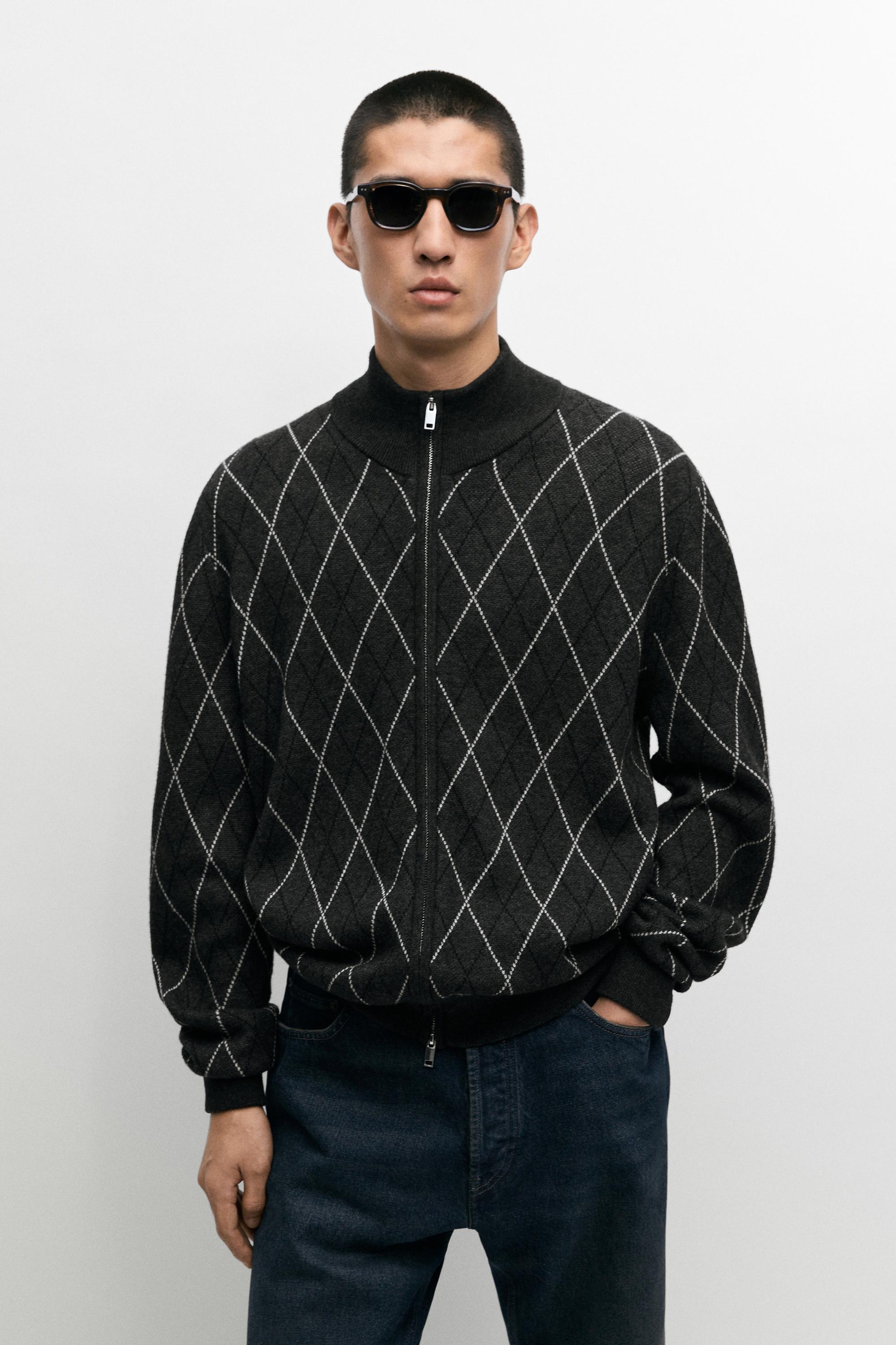 Wool blend argyle knit cardigan