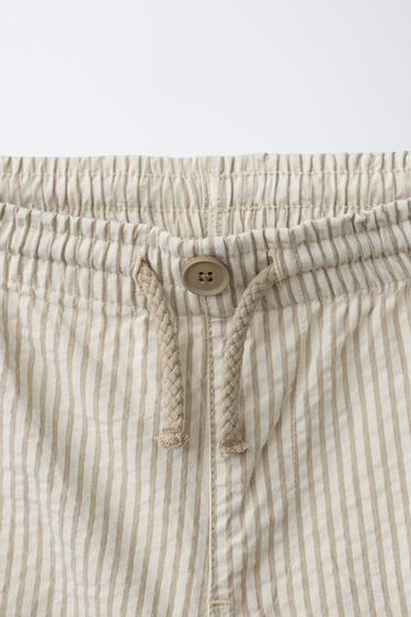 STRIPED SEERSUCKER TROUSERS - Light beige by Zara - Image 2