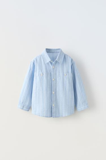 قميص مخطط - أزرق / أبيض الخاص بـ Zara - صورة 0