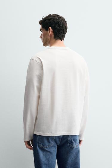 T-SHIRT MEDIUM WEIGHT À MANCHES LONGUES - Blanc de Zara - Image 2