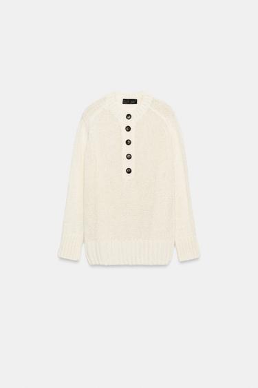Zara BUTTON KNIT JUMPER - Oyster-white