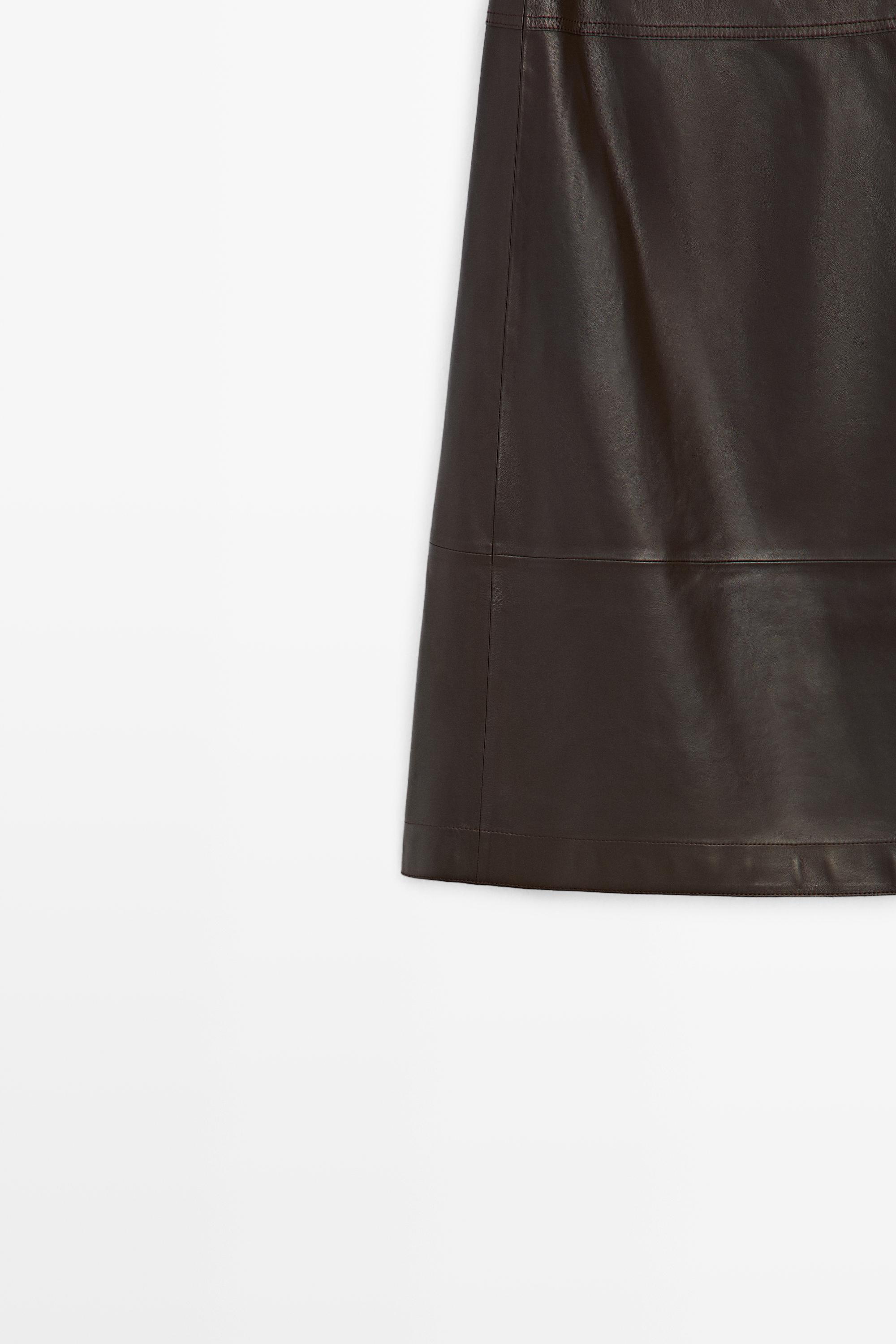 Nappa leather midi skirt with tie detail
