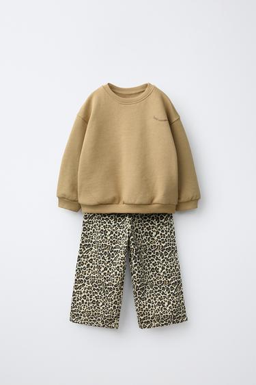 Zara PRINTED WIDE-LEG SWEATSHIRT AND PANTS JOGGING SET - Mid-ecru