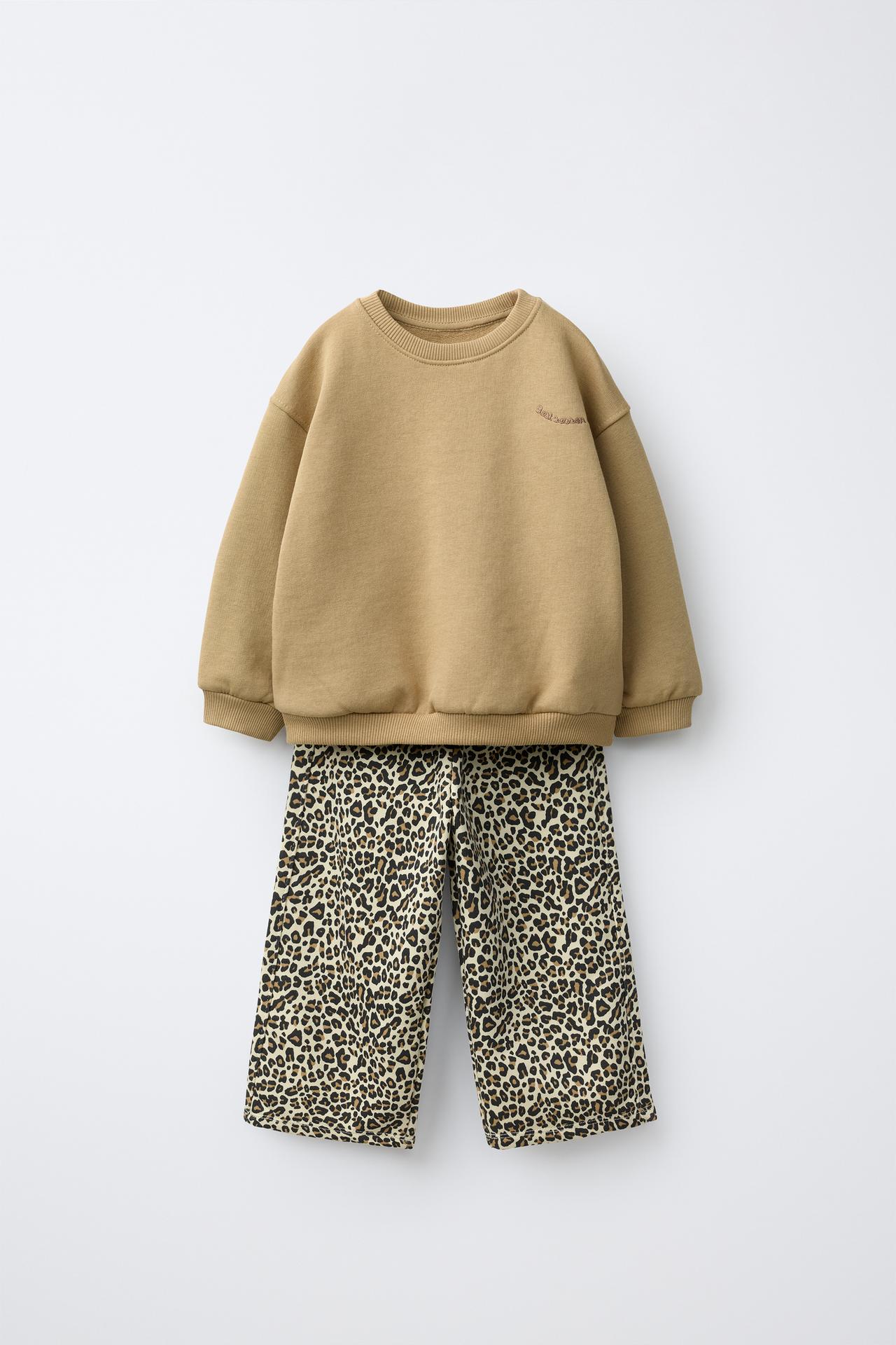 STRIPED WIDE LEG SWEATSHIRT AND PANTS JOGGING SET — Mid-ecru