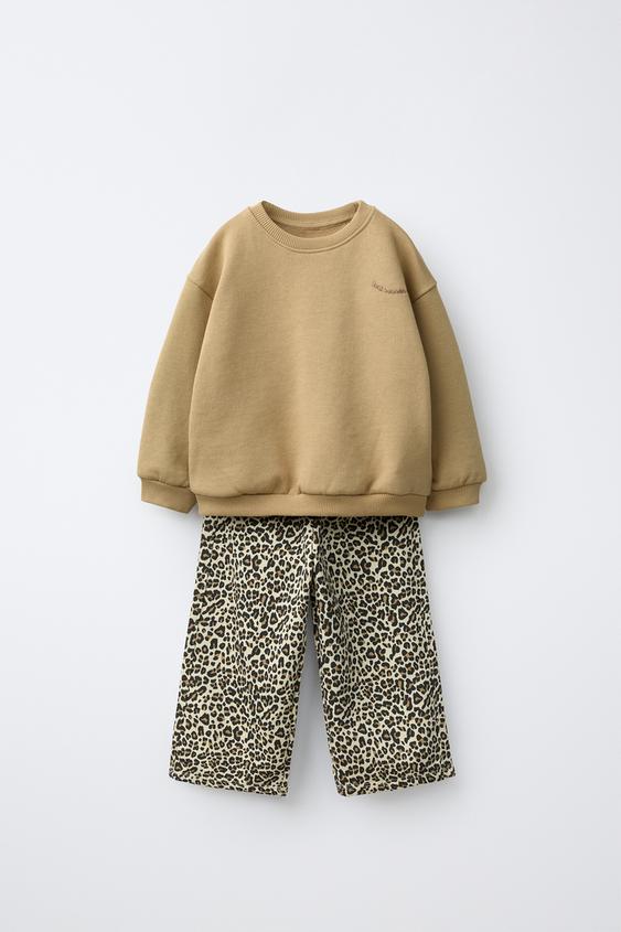 PRINTED SWEATSHIRT AND WIDE-LEG TROUSERS SET - Mid-ecru by Zara - Image 0
