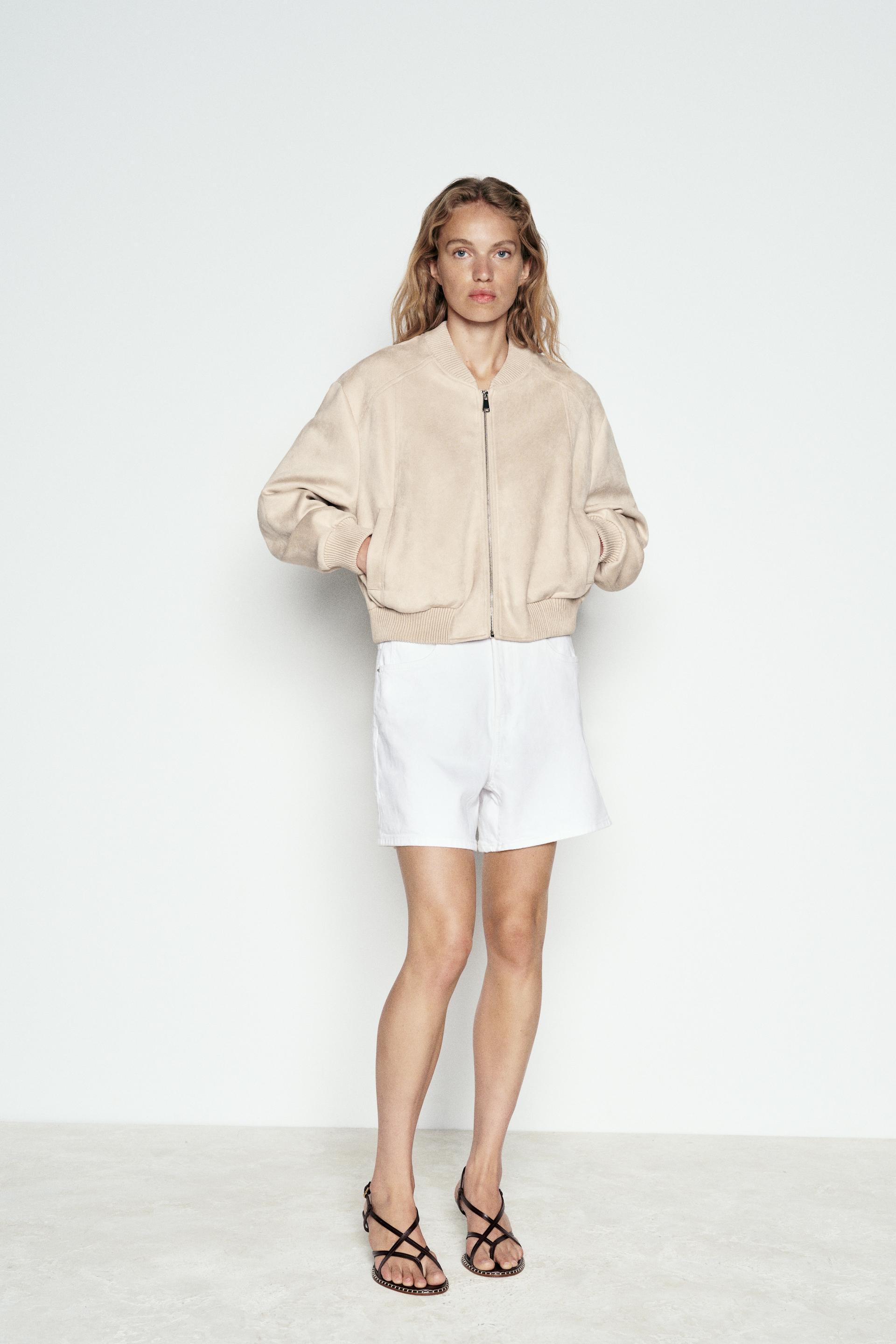 FAUX SUEDE BOMBER JACKET Ecru ZARA Cambodia