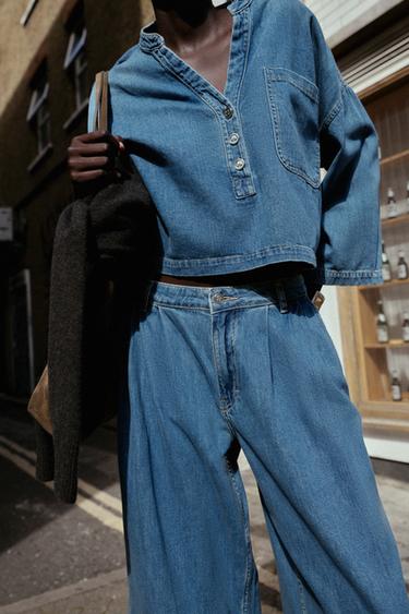 DENIM STAND COLLAR SHIRT - Mid-blue by Zara