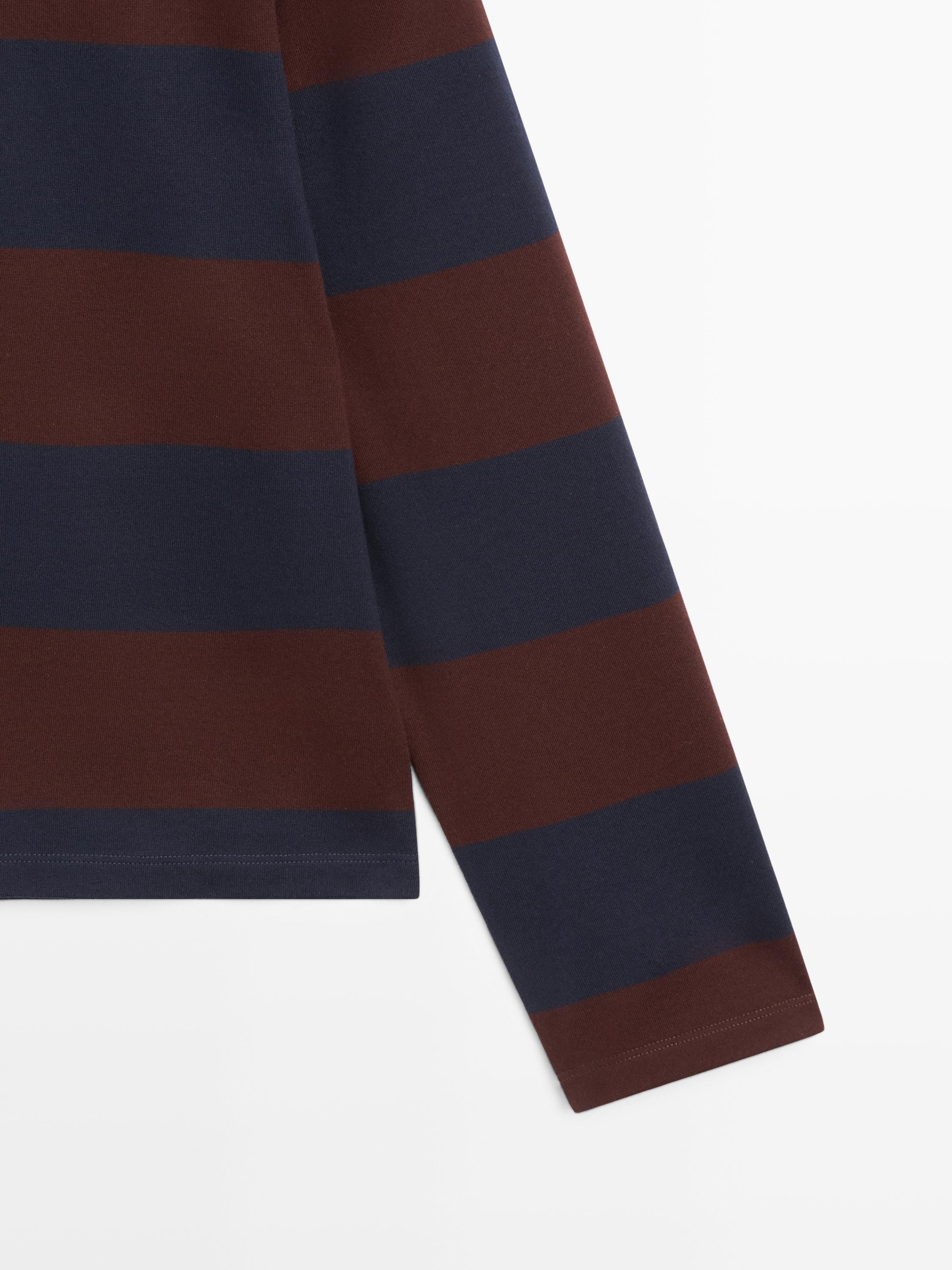 Striped long sleeve cotton polo shirt