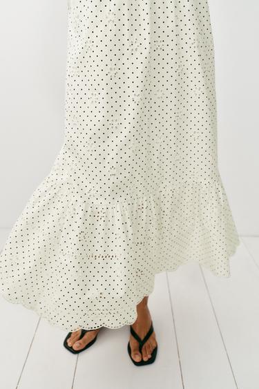 PRINTED MIDI DRESS WITH CUTWORK EMBROIDERY - Ecru / Navy by Zara - Image 4