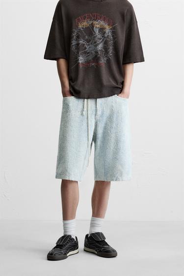 DISTRESSED BAGGY FIT BERMUDA SHORTS - Light blue by Zara