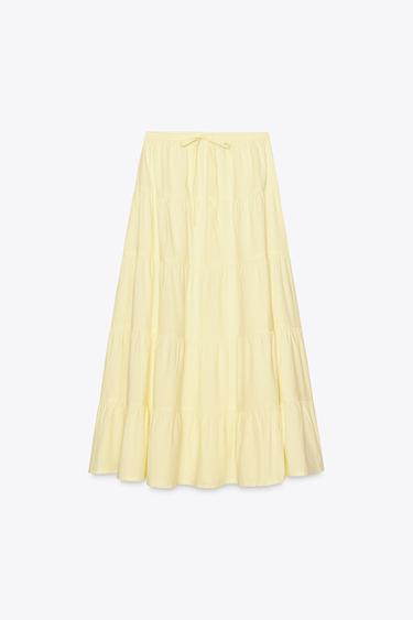Zara TIERED MAXI SKIRT - Light yellow