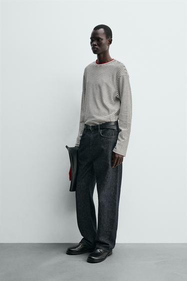 STRIPED T-SHIRT WITH CONTRAST - Oyster-white by Zara - Image 3
