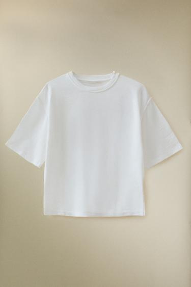 T-SHIRT MANCHES COURTES COTON - Blanc de Zara - Image 4