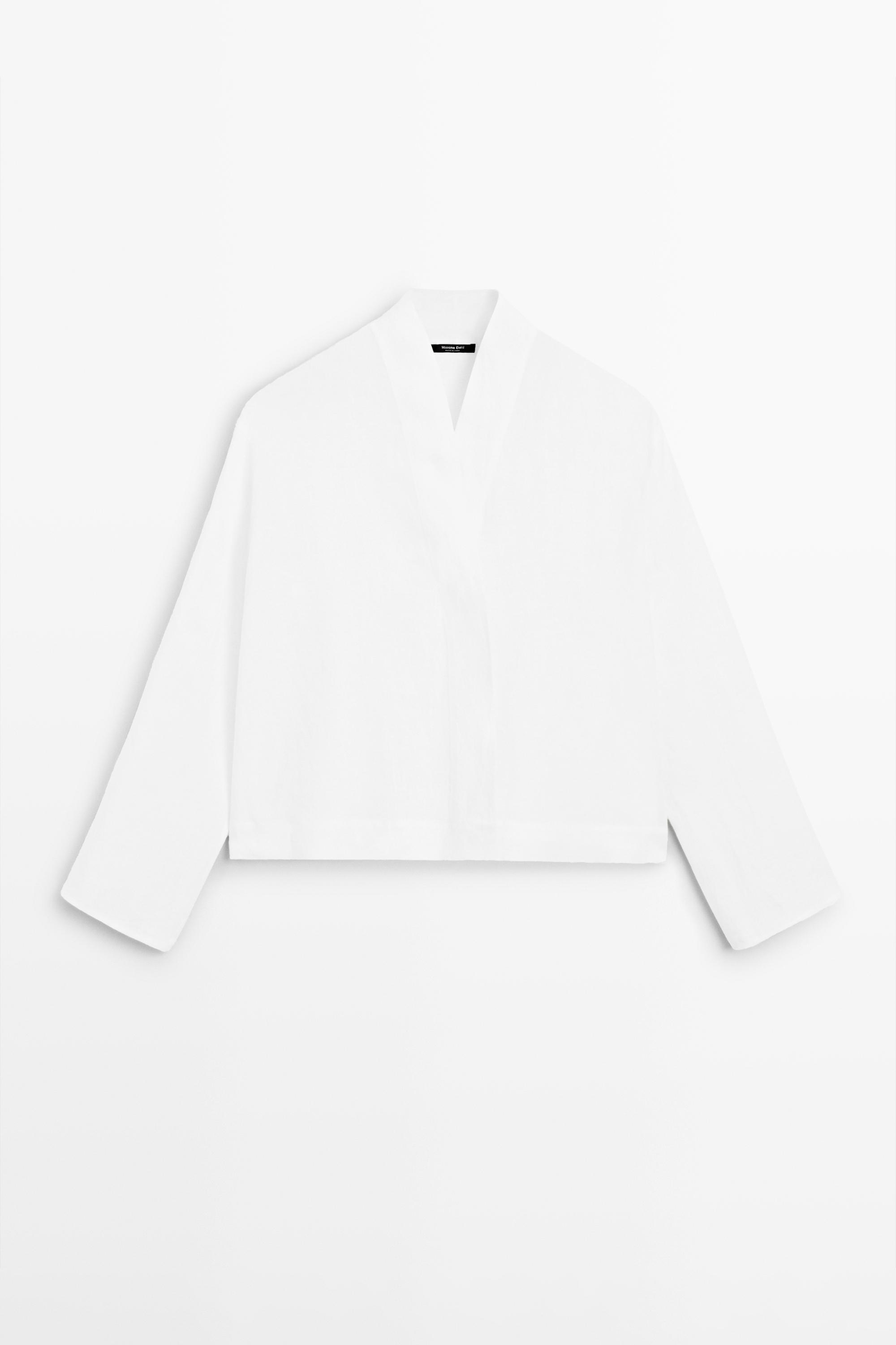 Flowing linen blouse with surplice neckline
