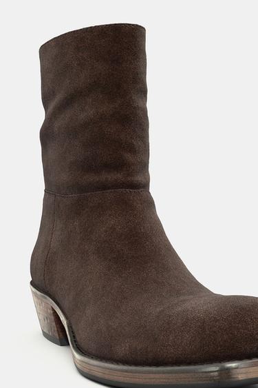 SPLIT SUEDE HEELED ANKLE BOOTS - Brown by Zara - Image 7