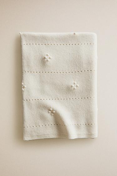 BABY OPENWORK COTTON BLANKET — Ecru 1