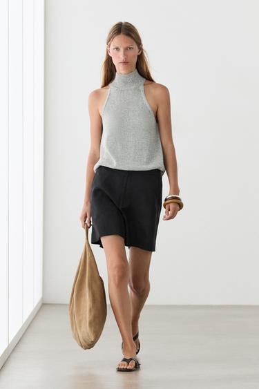 Zara 100% linen short Bermuda shorts - Black - Image 0