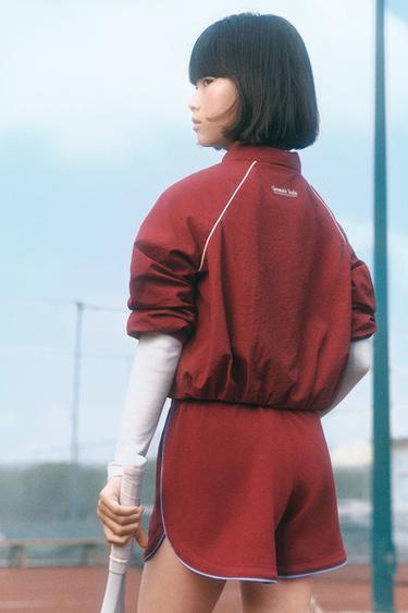 Zara 撞色莫代爾運動短褲 - 勃艮第酒紅色