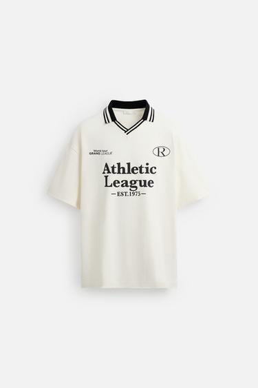RETROFARVET, STRUKTURVÆVET RUGBY POLOSHIRT - knæk. hvid fra Zara