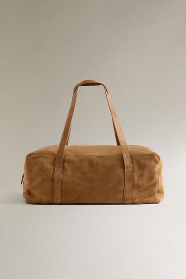 SPLIT LEATHER AND LEATHER SUITCASE - Brown by Zara