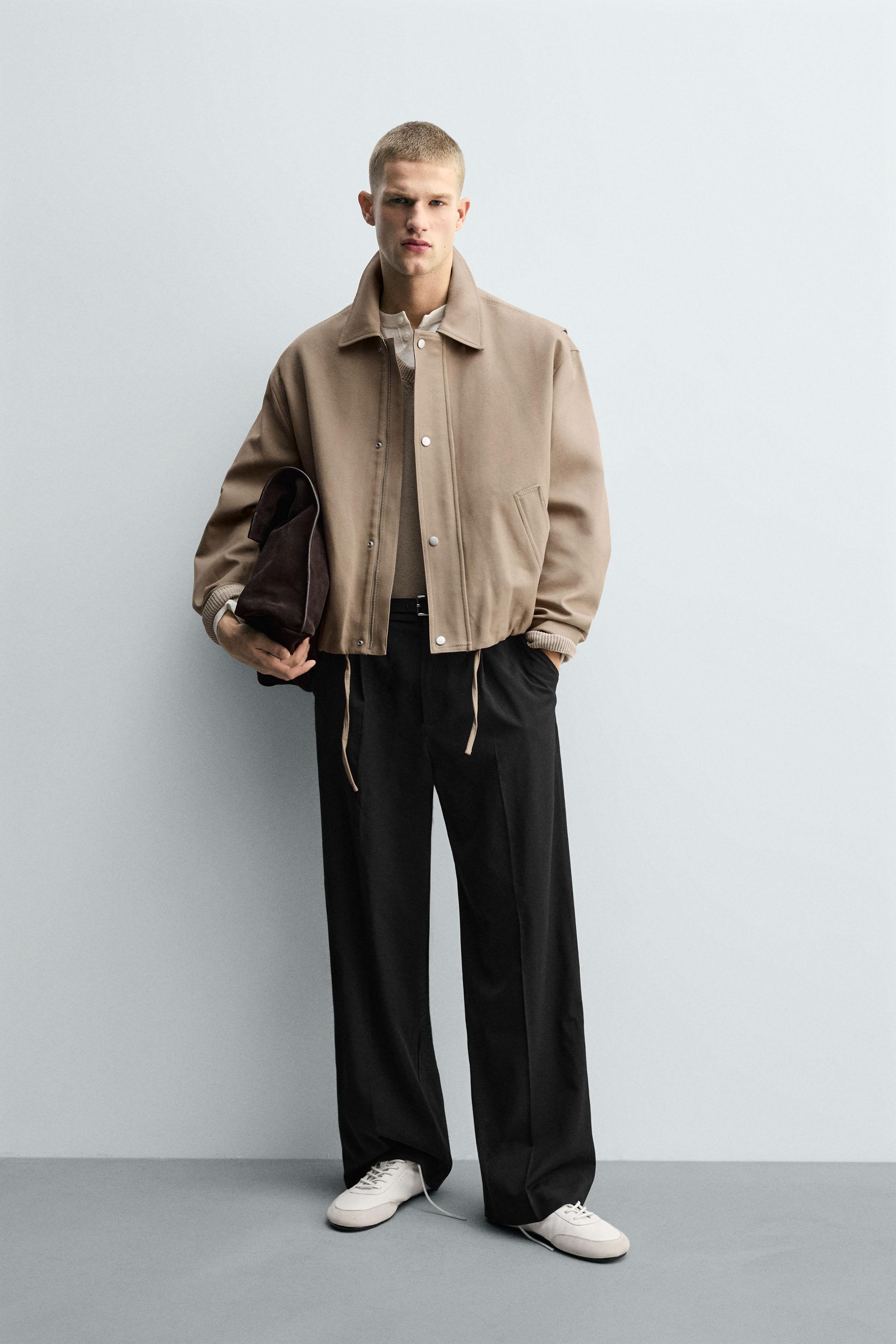 ZARA CROPPED FIT ジャケット　ジップブルゾン CROPPED FIT JACKET - taupe brown | ZARA United States