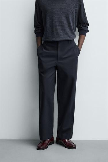 Zara STRAIGHT FIT PANTS - Navy blue