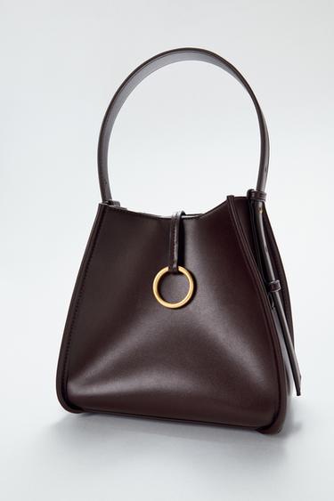 MINI BUCKET BAG WITH METAL RING - Burgundy Red by Zara
