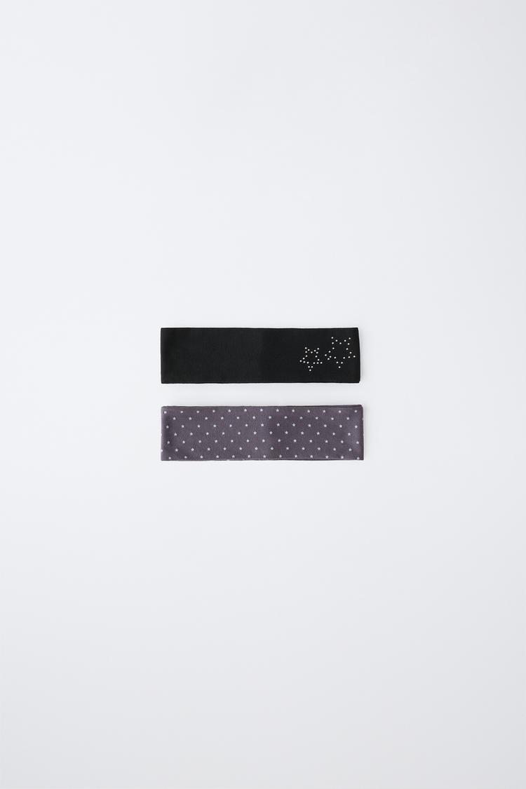 STUDDED STAR ELASTIC HEADBAND 2-PACK — Black