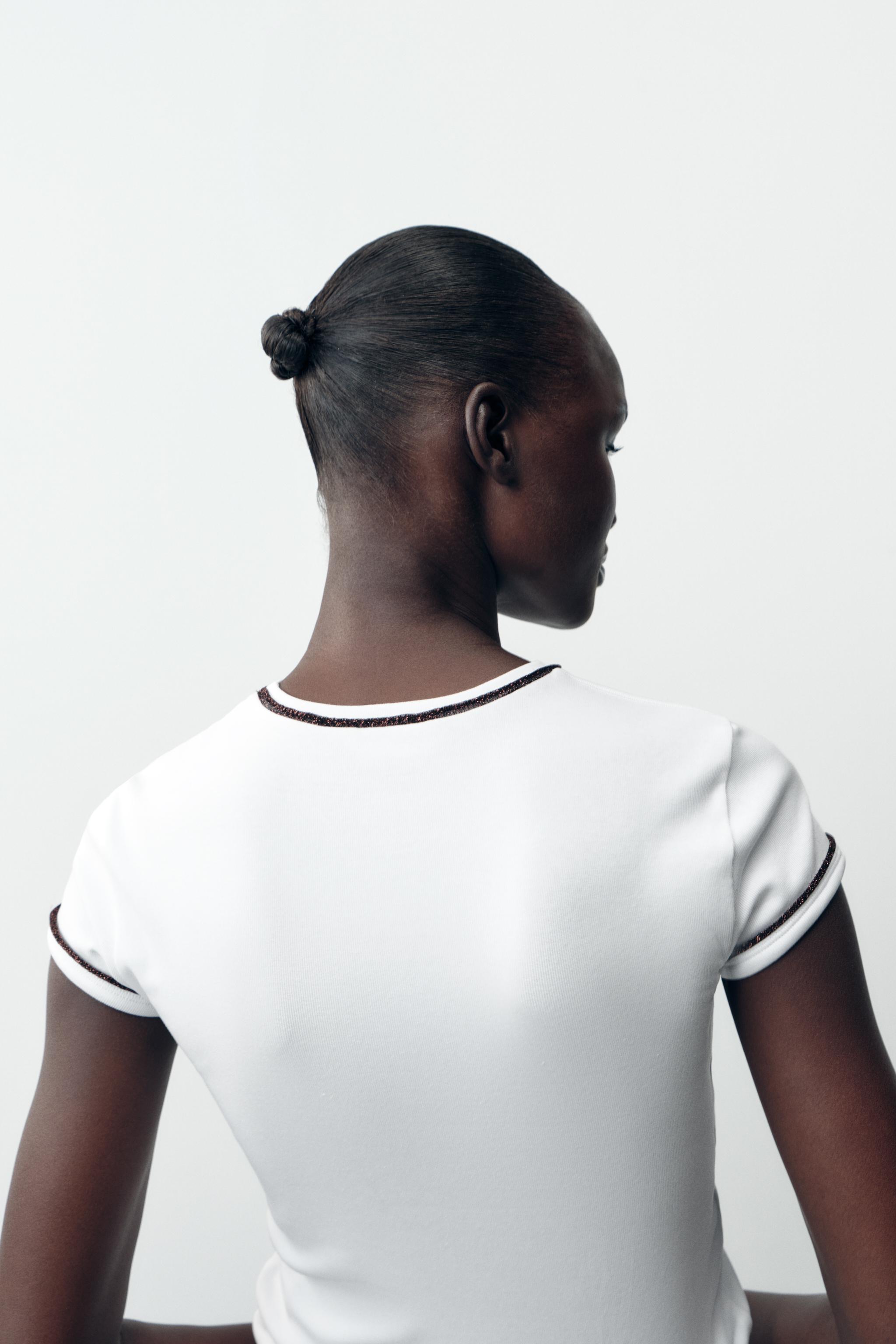 T-SHIRT WITH METALLIC THREAD TRIM - White | ZARA United States