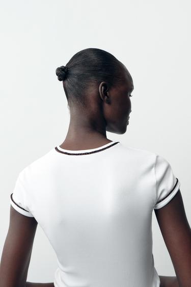 T-SHIRT WITH METALLIC THREAD TRIM - White by Zara - Image 3