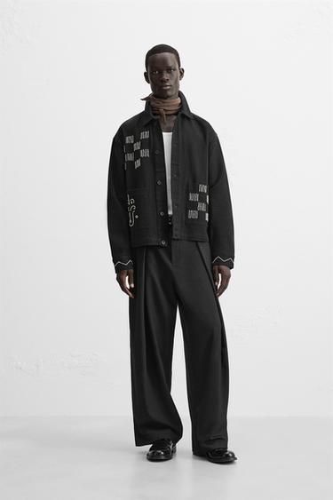 Zara EMBROIDERED BEADED OVERSHIRT - Black - Image 0
