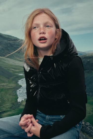 HOODED CONTRAST PUFFER JACKET - Black by Zara