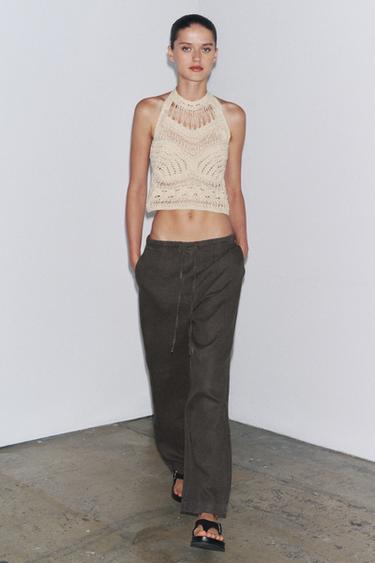 100% LINEN TROUSERS ZW COLLECTION - Anthracite grey by Zara