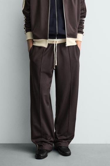 CALÇA JOGGER PERNA LARGA COM FAIXAS - Grená-escuro da Zara