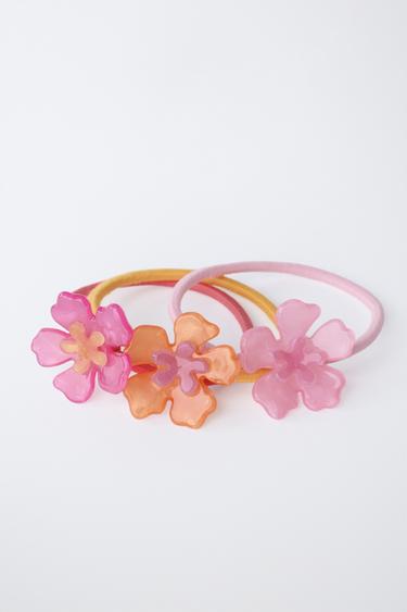 LOT DE TROIS CHOUCHOUS FLEUR HIBISCUS - Roses de Zara - Image 2