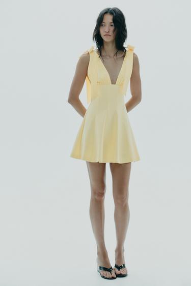 VESTIDO CORTO COMBINADO LAZOS - Amarillo de Zara - Imagen 0